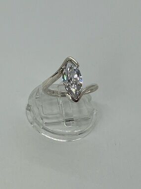 Vtg 925 Marquise CZ Solitaire Bypass Sterling Silver Ring
